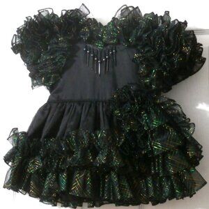 PAZAZZ Vintage 1980's Girl's 3T Black Pageant Dress, Silk Organza, Nylon Ruffles